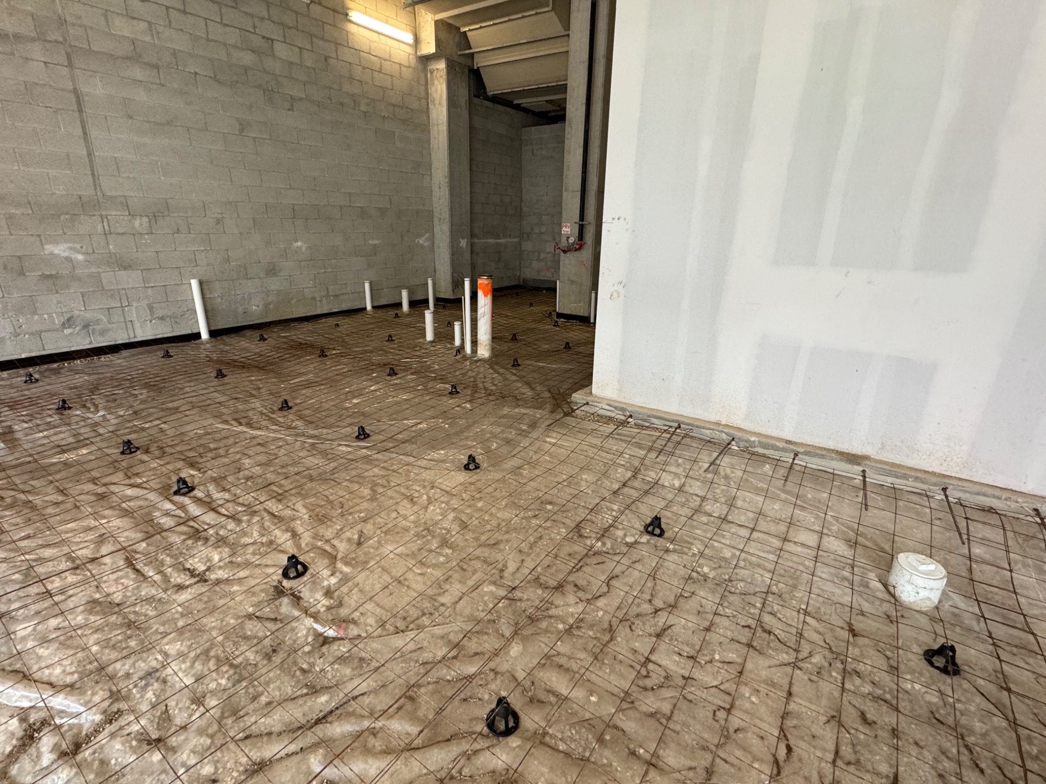 Construction project in progress with slab reinforcement